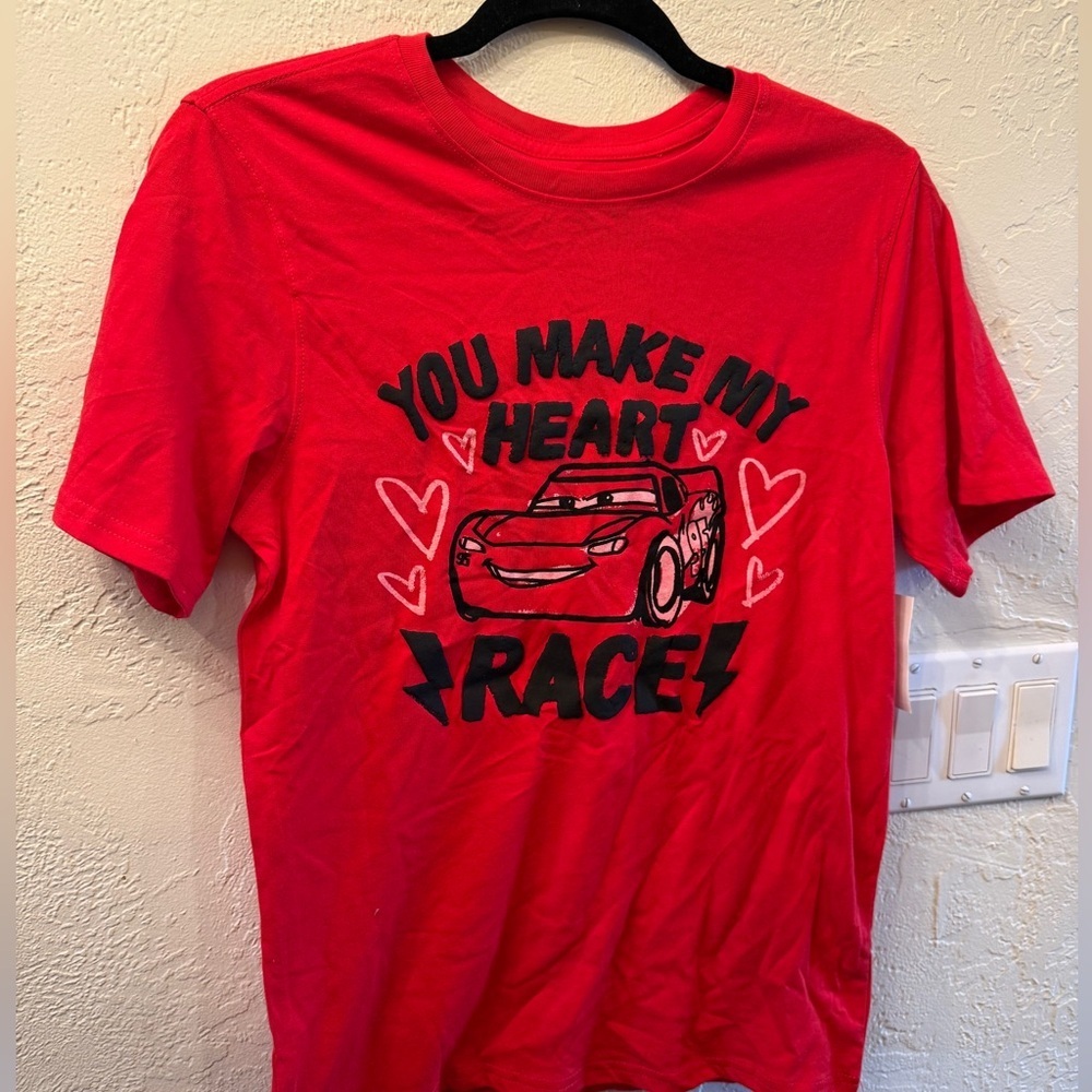 Disney Pixar Cars “You Make My Heart Race'” Graphic T-Shirt Youth Sz 18 NEW